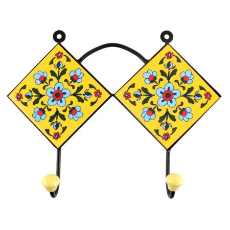 Turquoise Tiny Flower Ceramic Tile Hook